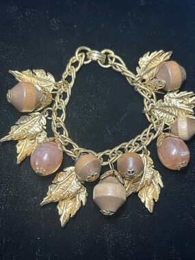 Vintage 1960s "Harvest Moon" Acorn & Leaf Charm Bracelet